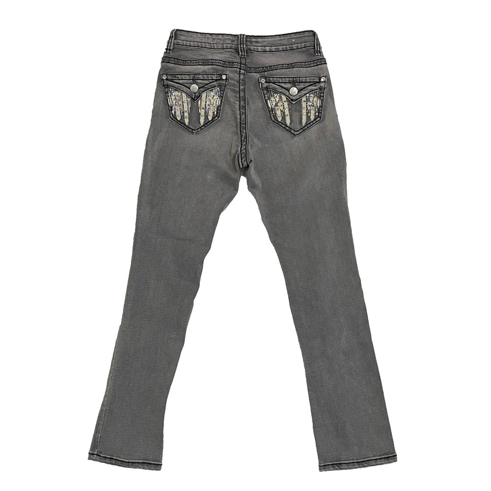 Rebel & Soul Rhinestone Women's Jeans 29x30 Gray Size 6 Stretch Straight Leg